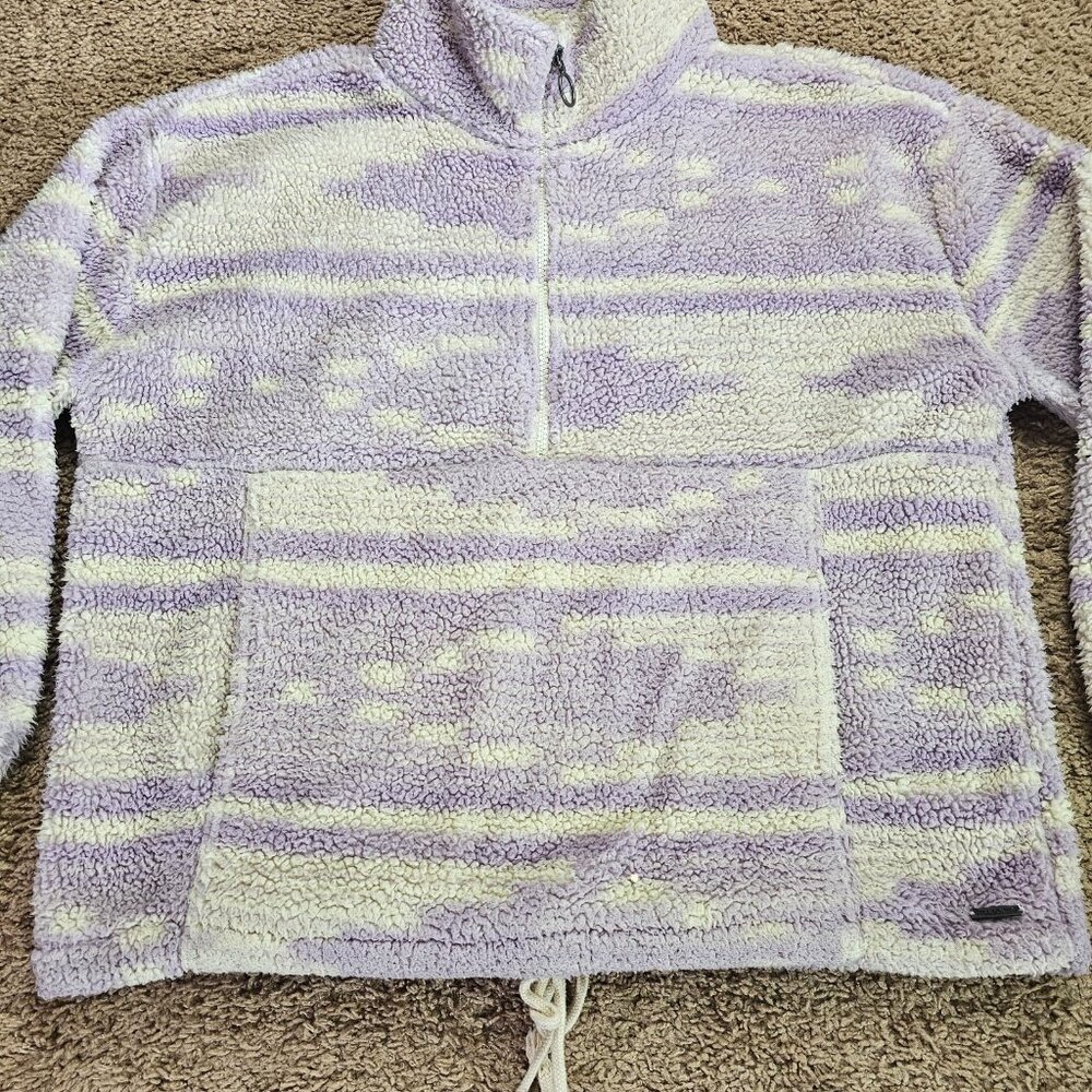 Billabong Sherpa Fleece Pullover Womens Large Lavender Creame Stripe 1/4 Zip - Picture 7 of 14